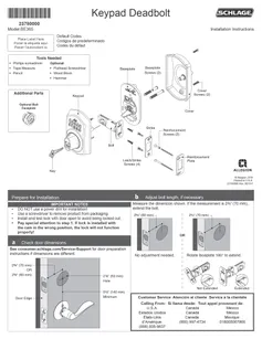 2409 Residential Schlage BE Keypad Deadbolt Installation Instructions